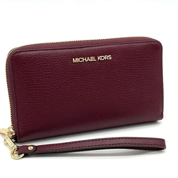 Michael Kors Large Flat Mf Phone Case Wallet Ox Blood - Picture 3 of 8